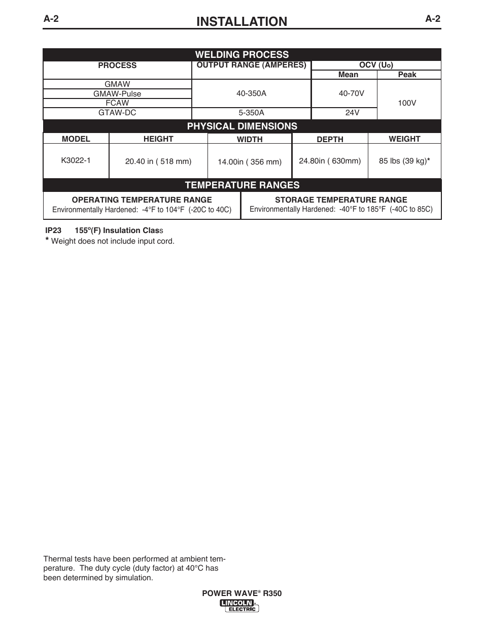 Installation | Lincoln Electric IM10083 POWER WAVE R350 User Manual | Page 9 / 42