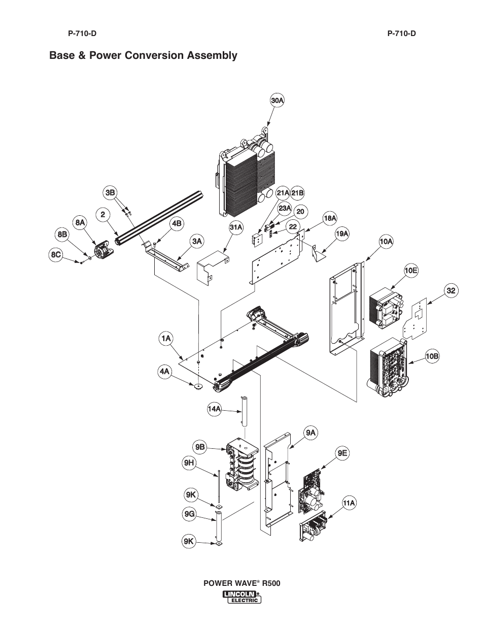 Base & power conversion assembly | Lincoln Electric IM10133 POWER WAVE R500 User Manual | Page 44 / 56