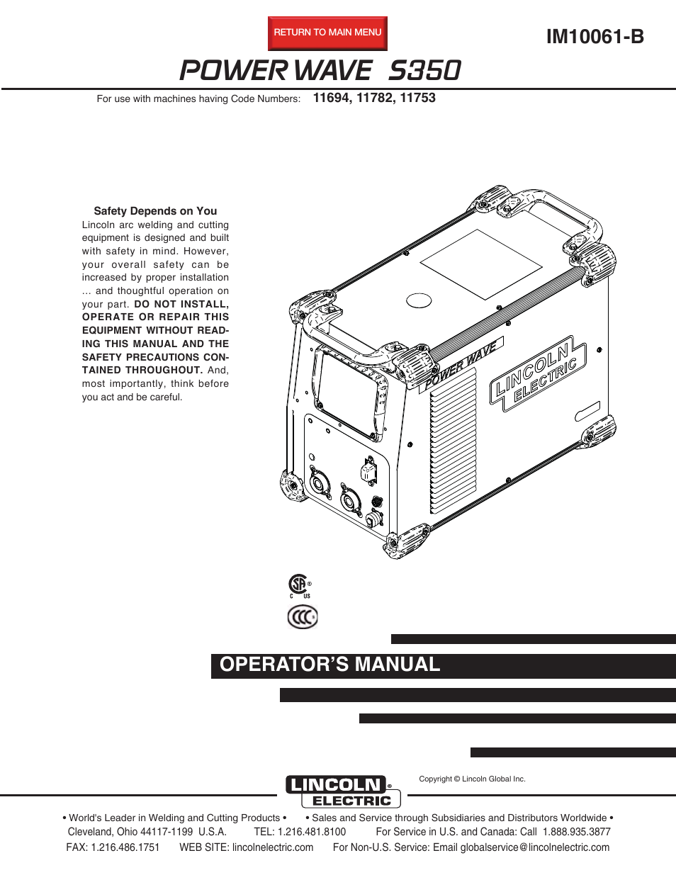 Lincoln Electric IM10061 POWER WAVE S350 User Manual | 42 pages