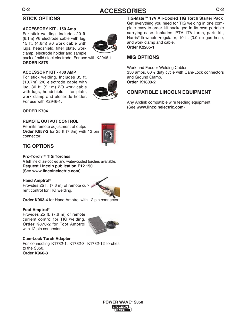 Accessories | Lincoln Electric IM10061 POWER WAVE S350 User Manual | Page 28 / 42