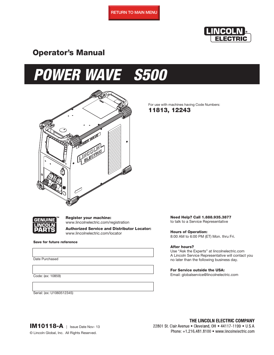 Lincoln Electric IM10118 POWER WAVE S500 User Manual | 60 pages