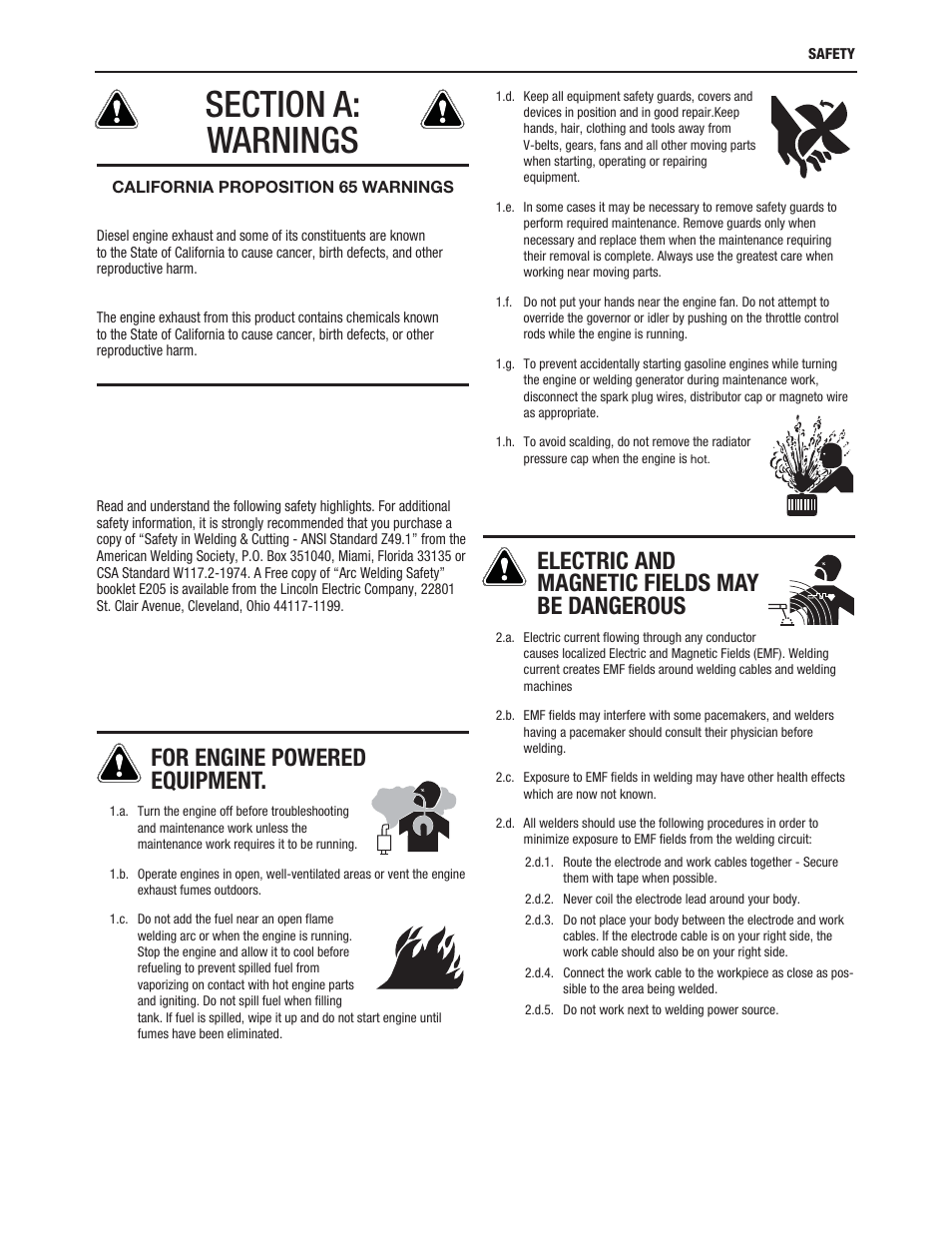 For engine powered equipment, Electric and magnetic fields may be dangerous | Lincoln Electric IM10118 POWER WAVE S500 User Manual | Page 3 / 60