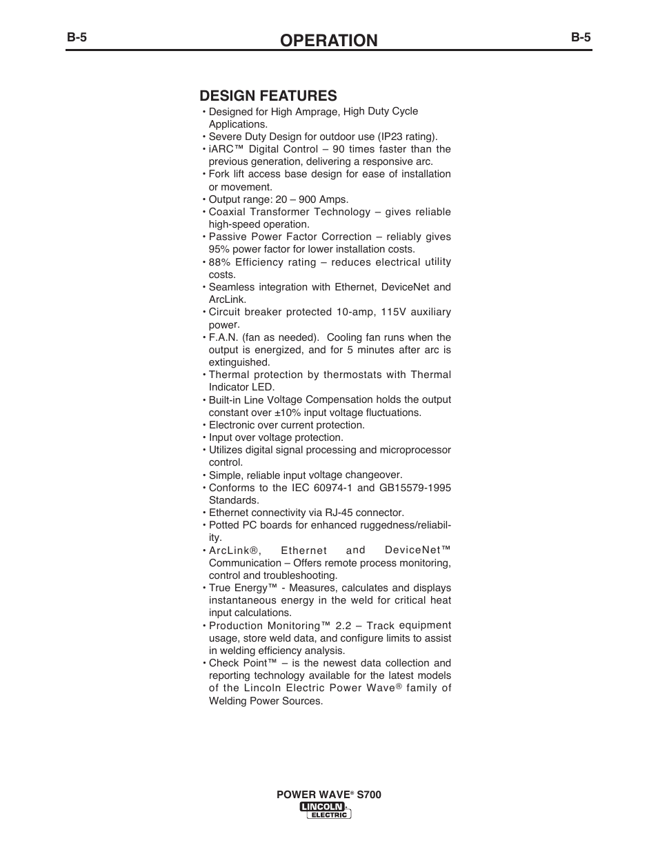 Operation, Design features | Lincoln Electric IM10144 POWER WAVE S700 User Manual | Page 31 / 48