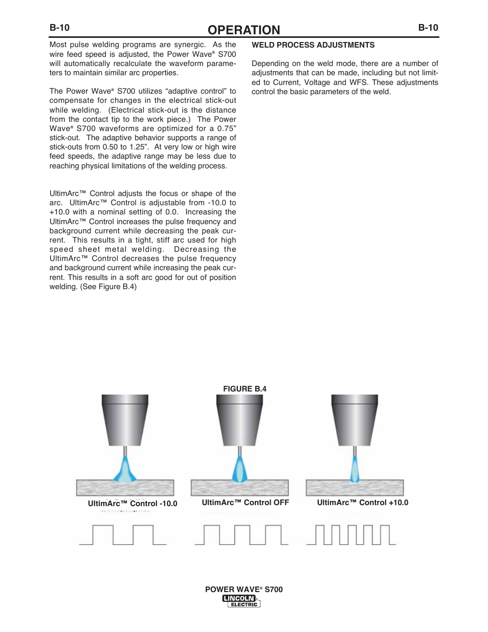 Operation, B-10 | Lincoln Electric IM10144 POWER WAVE S700 User Manual | Page 36 / 48