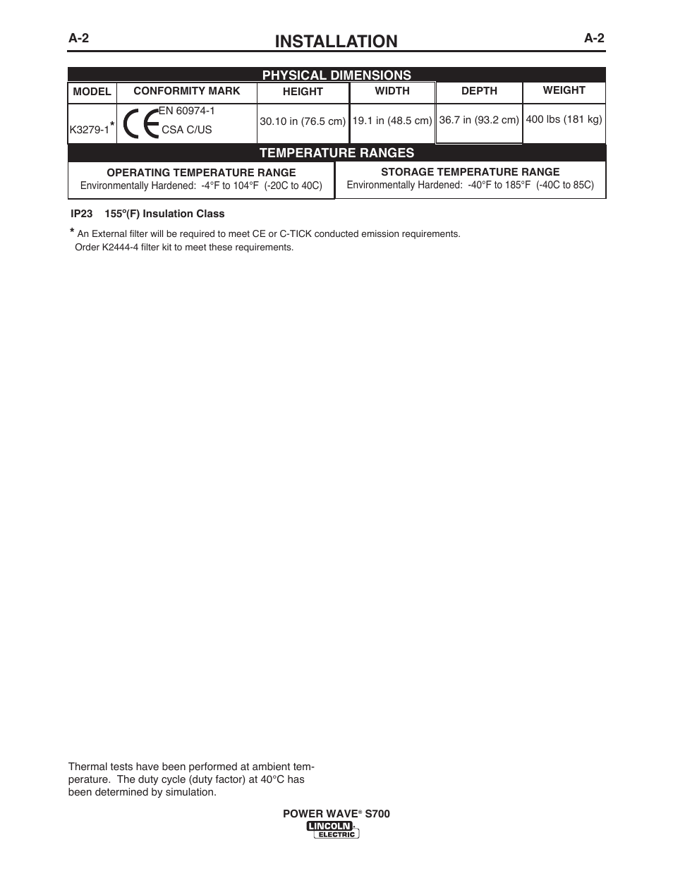 Installation | Lincoln Electric IM10144 POWER WAVE S700 User Manual | Page 9 / 48