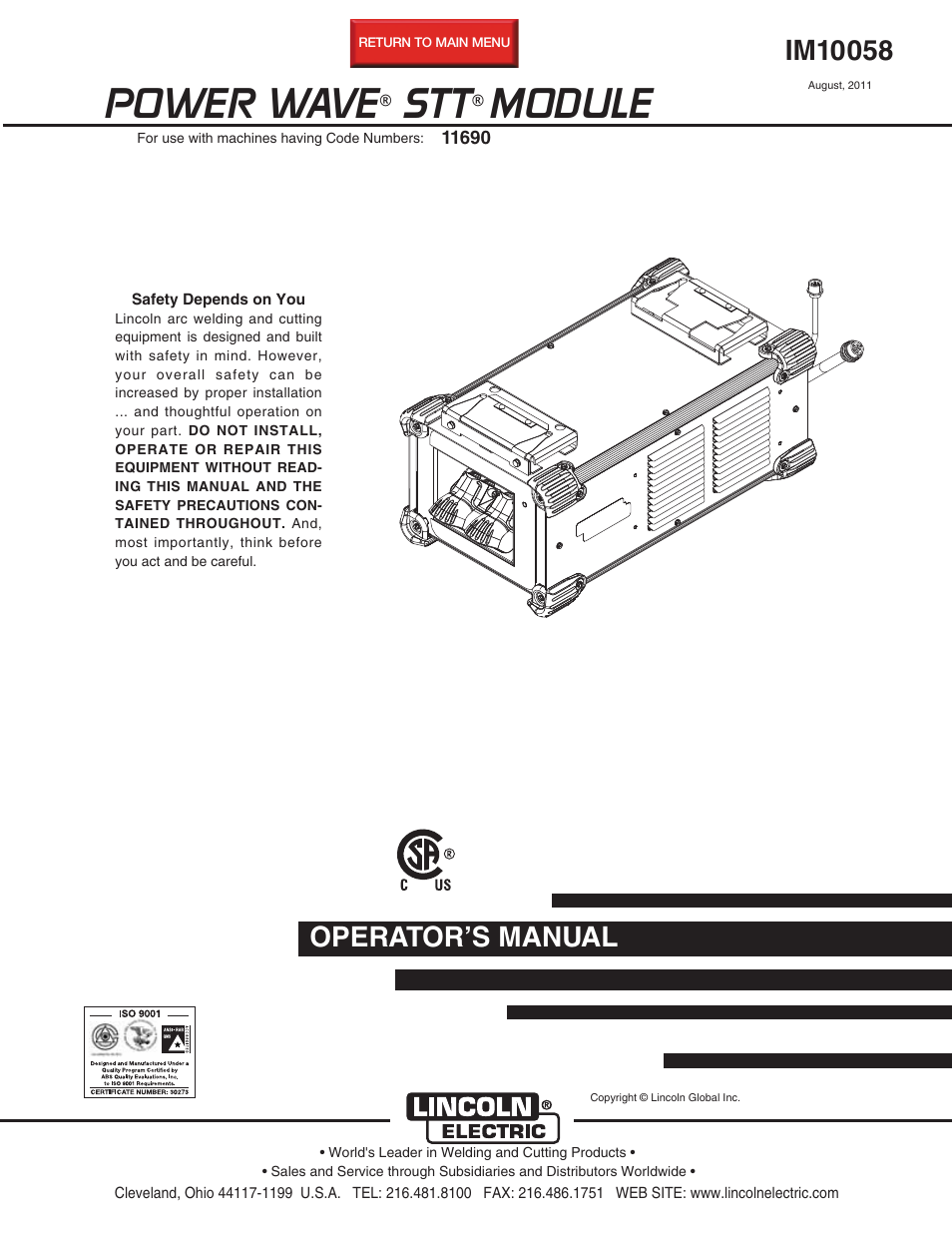 Lincoln Electric IM10058 POWER WAVE STT MODULE User Manual | 30 pages