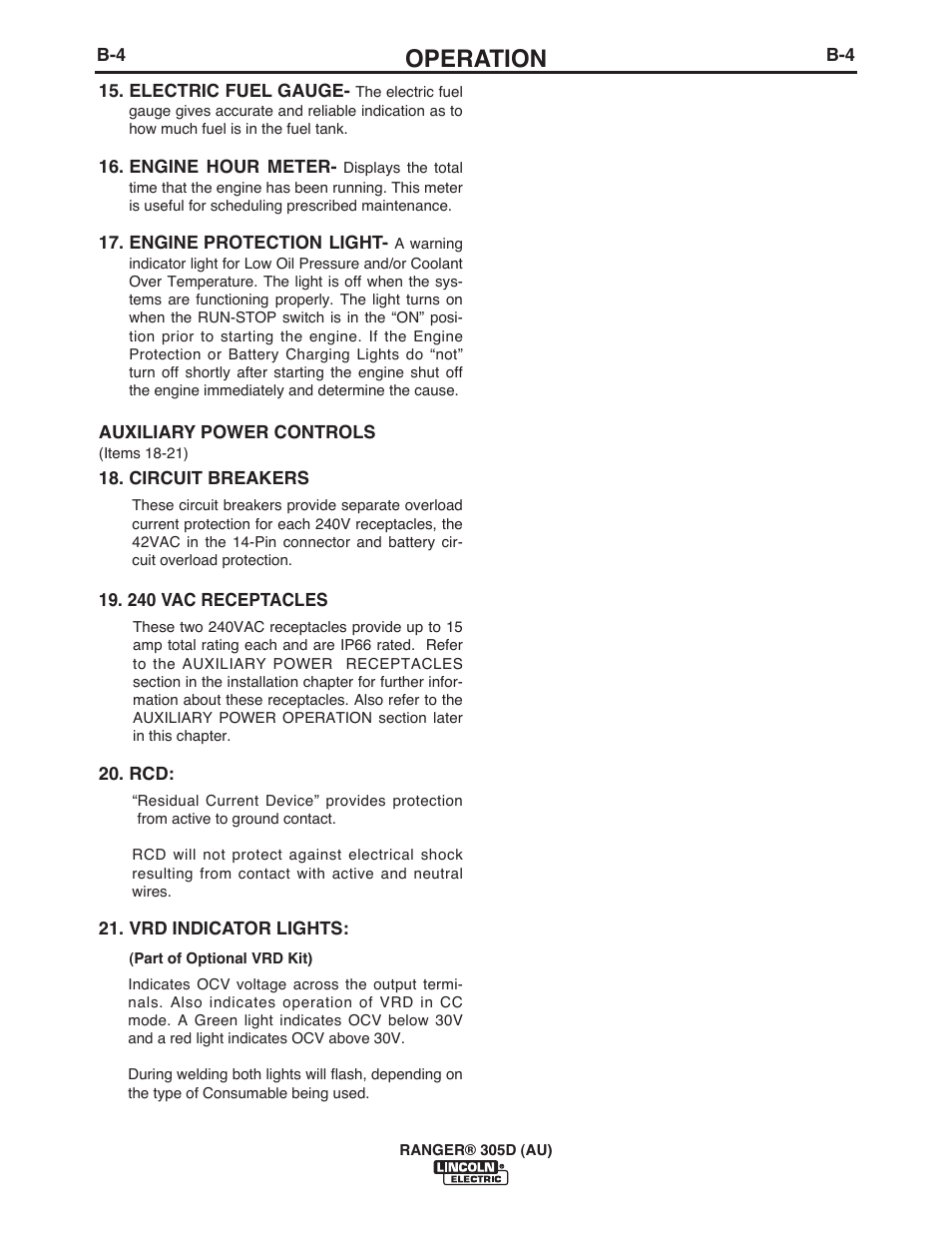 Operation | Lincoln Electric IM10053 RANGER 305 D (AU) User Manual | Page 19 / 72