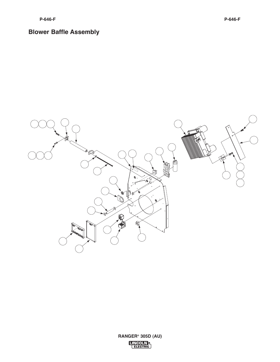 Blower baffle assembly | Lincoln Electric IM10053 RANGER 305 D (AU) User Manual | Page 58 / 72