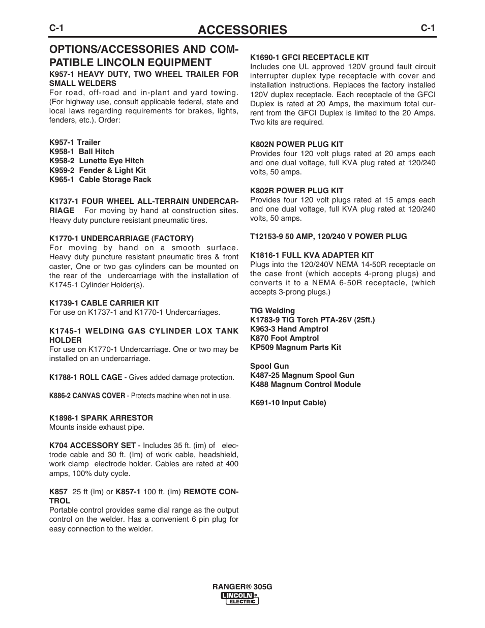 Accessories | Lincoln Electric IM10042 RANGER 305 G User Manual | Page 24 / 68