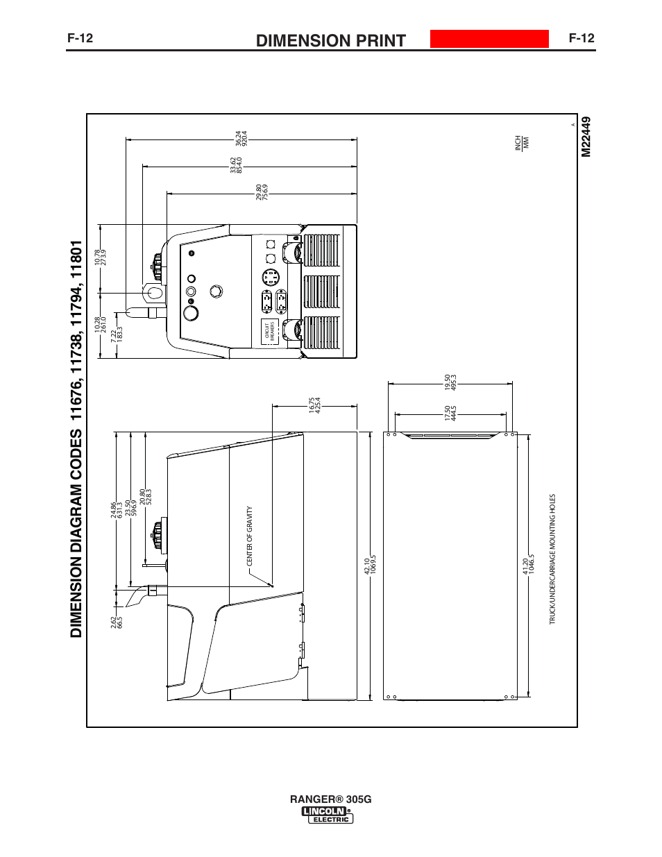 Dimension print, F-12, Ranger® 305g enhanced diagram | Lincoln Electric IM10042 RANGER 305 G User Manual | Page 46 / 68