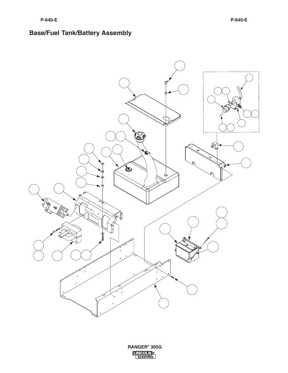 Base/fuel tank/battery assembly | Lincoln Electric IM10042 RANGER 305 G User Manual | Page 56 / 68