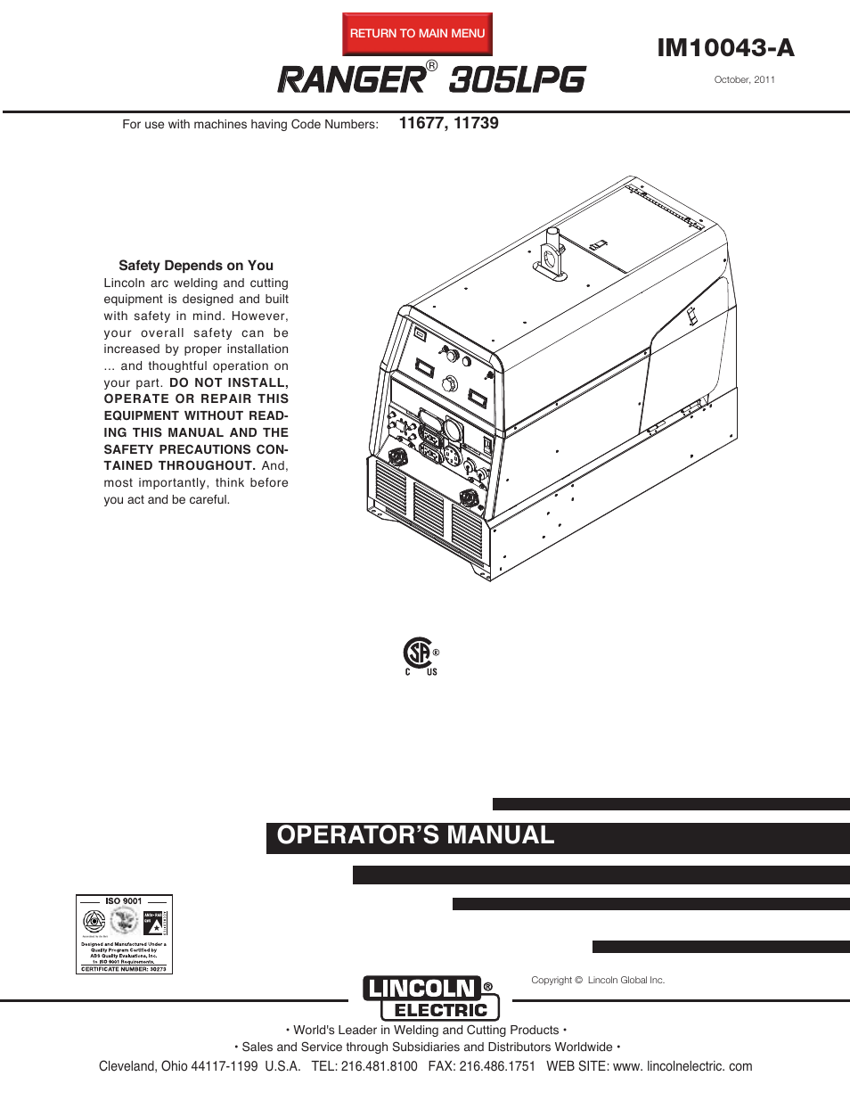 Lincoln Electric IM10043 RANGER 305 LPG User Manual | 52 pages