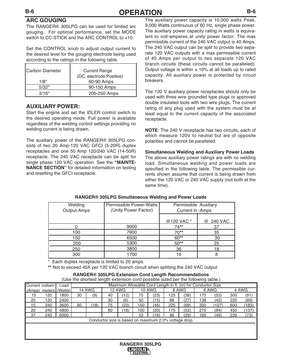 Operation | Lincoln Electric IM10043 RANGER 305 LPG User Manual | Page 25 / 52