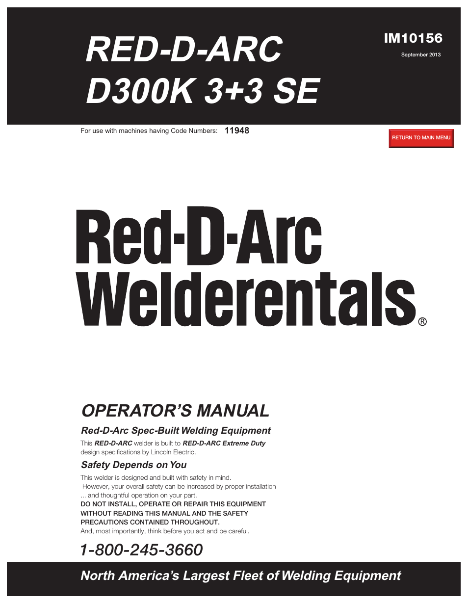 Lincoln Electric IM10156 RED-D-ARC D300K 3+3 SE User Manual | 60 pages