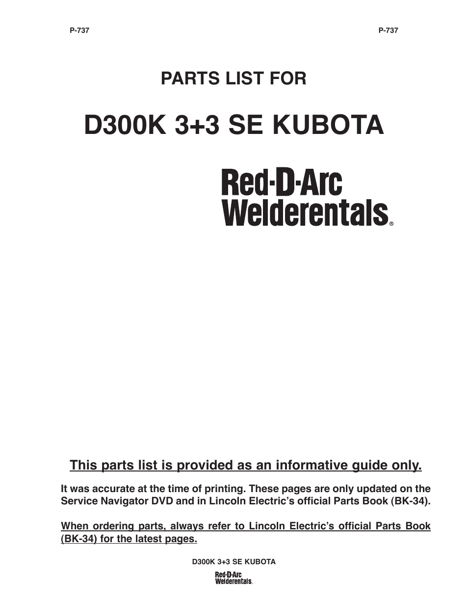 Parts list for | Lincoln Electric IM10156 RED-D-ARC D300K 3+3 SE User Manual | Page 27 / 60