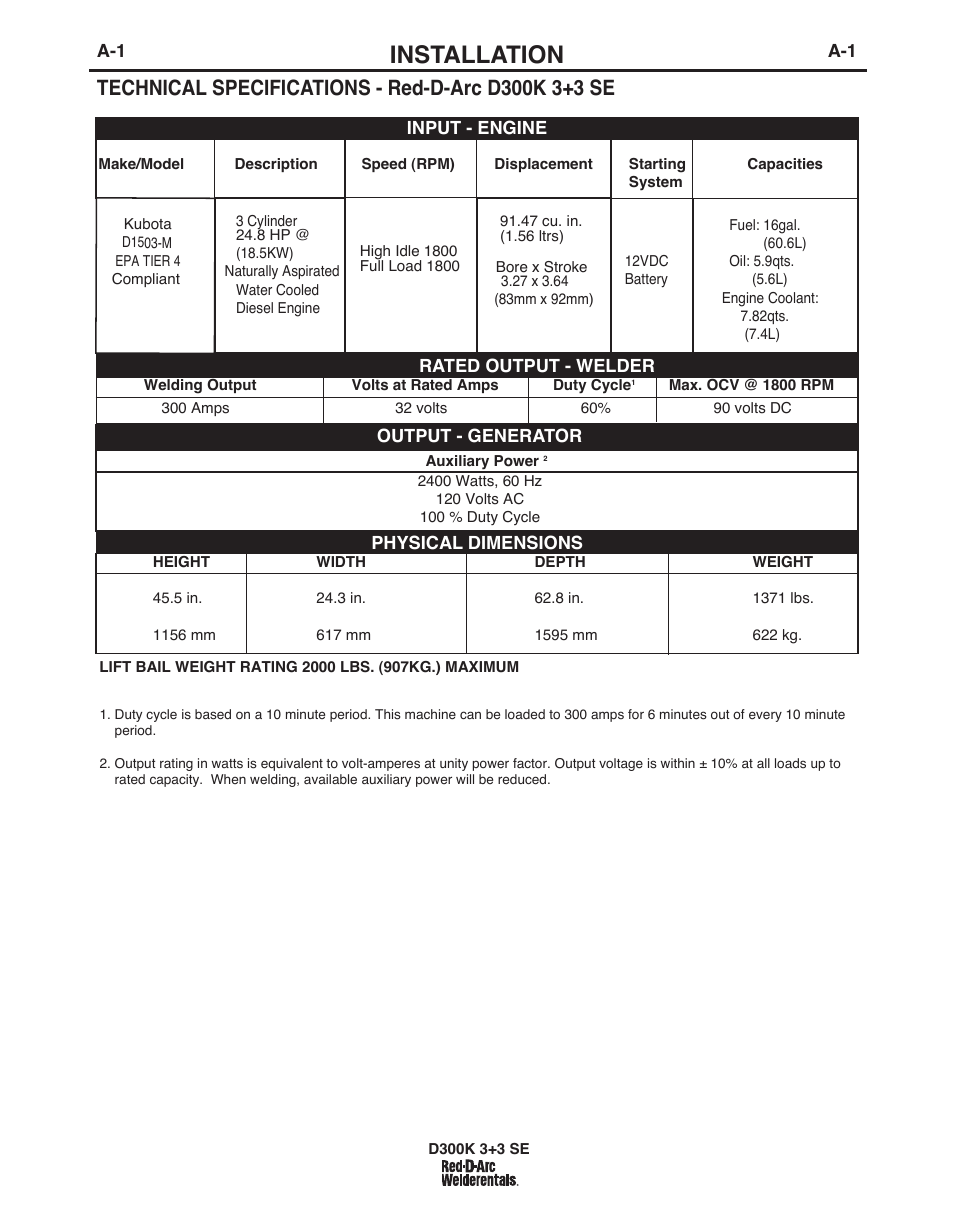 Installation | Lincoln Electric IM10156 RED-D-ARC D300K 3+3 SE User Manual | Page 8 / 60