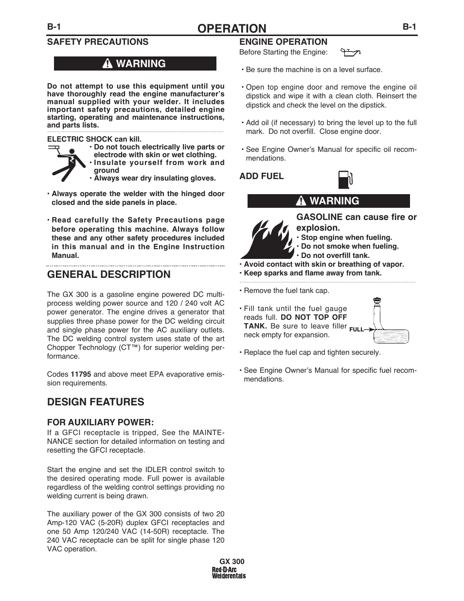 Operation, General description, Design features | Warning | Lincoln Electric IM10047 RED-D-ARC GX300 User Manual | Page 17 / 68