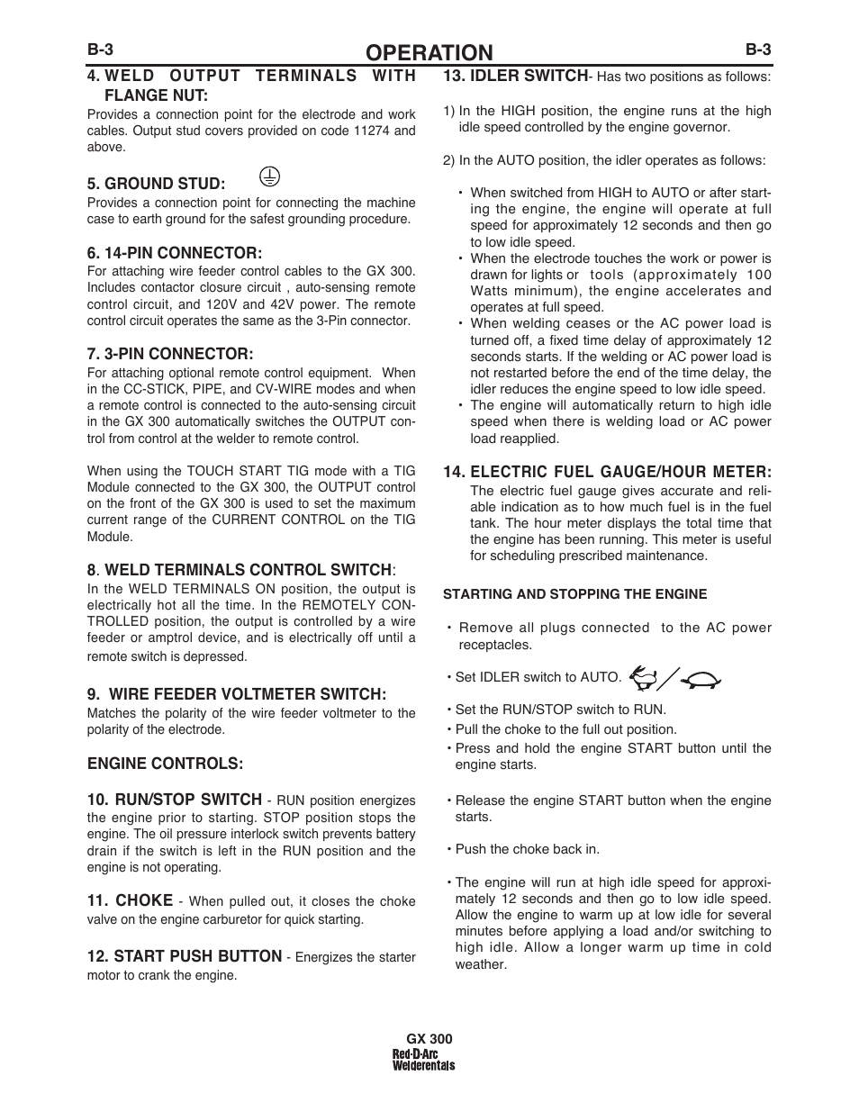 Operation | Lincoln Electric IM10047 RED-D-ARC GX300 User Manual | Page 19 / 68