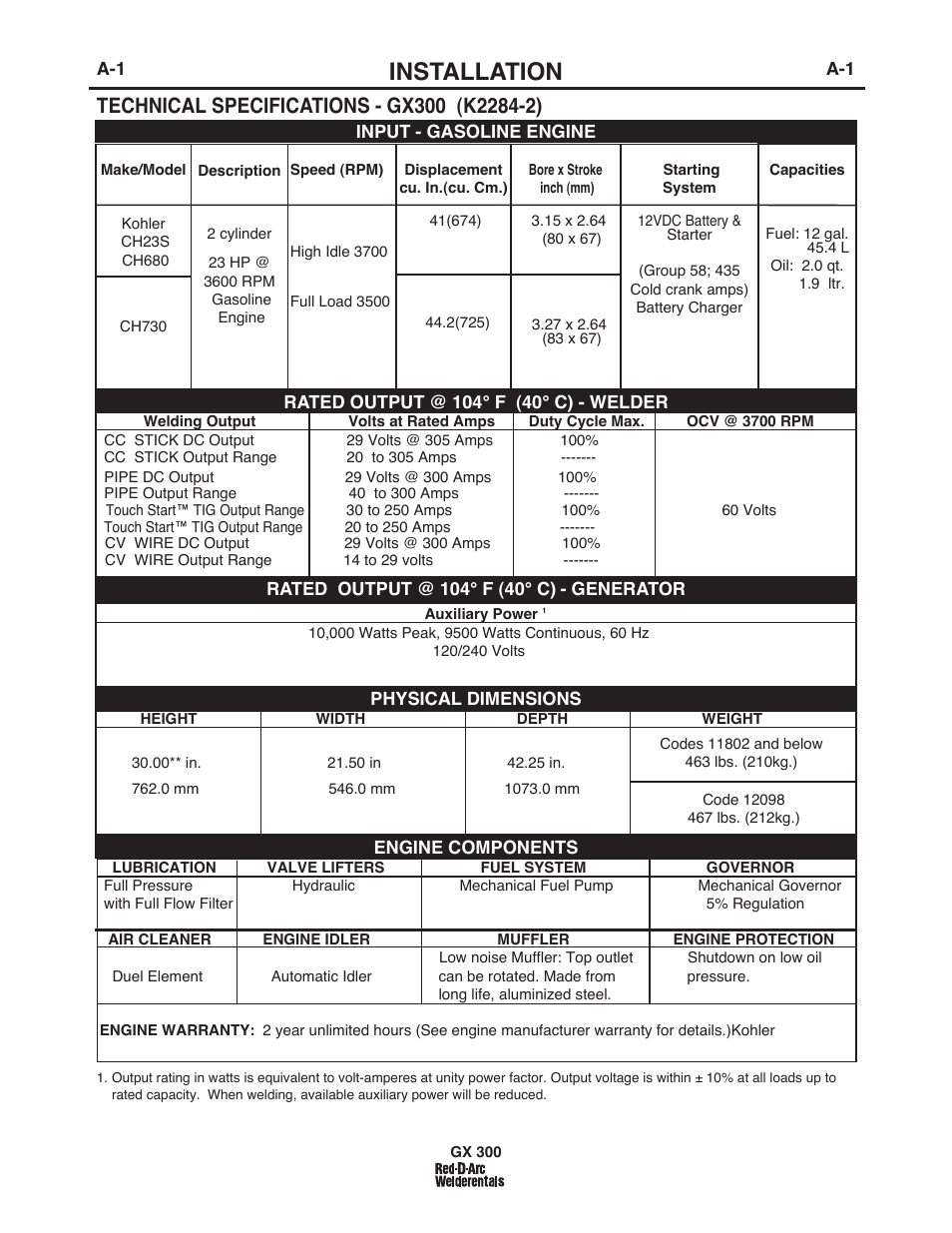 Installation | Lincoln Electric IM10047 RED-D-ARC GX300 User Manual | Page 9 / 68
