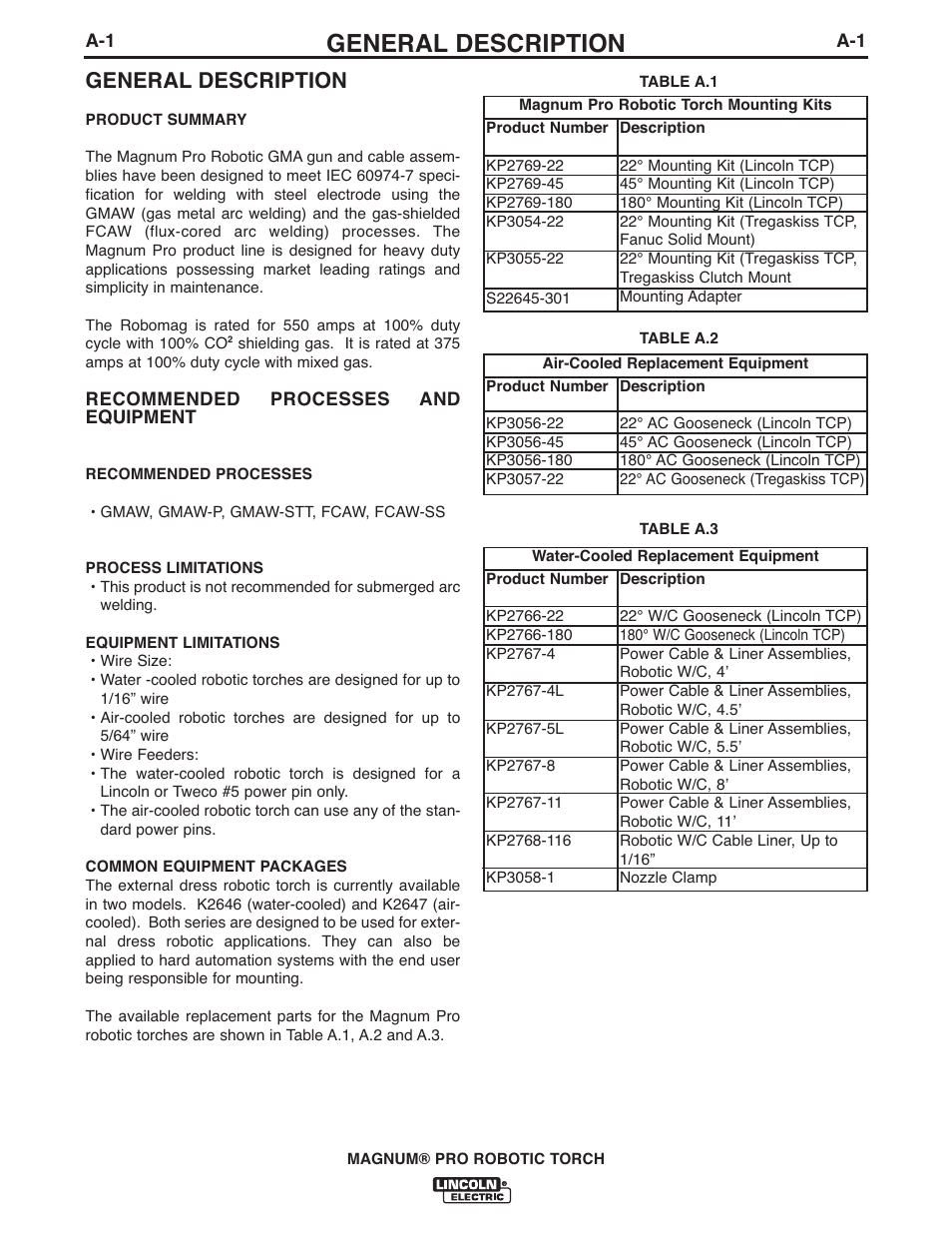 General description | Lincoln Electric IM10101 MAGNUM PRO ROBOTIC TORCH K2646-,K2647- User Manual | Page 8 / 22