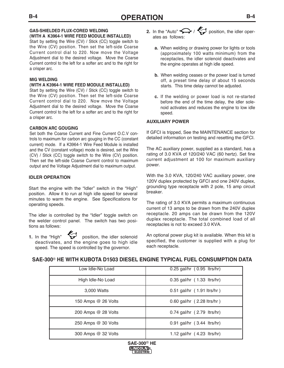 Operation | Lincoln Electric IM10154 SAE-300 HE User Manual | Page 18 / 64