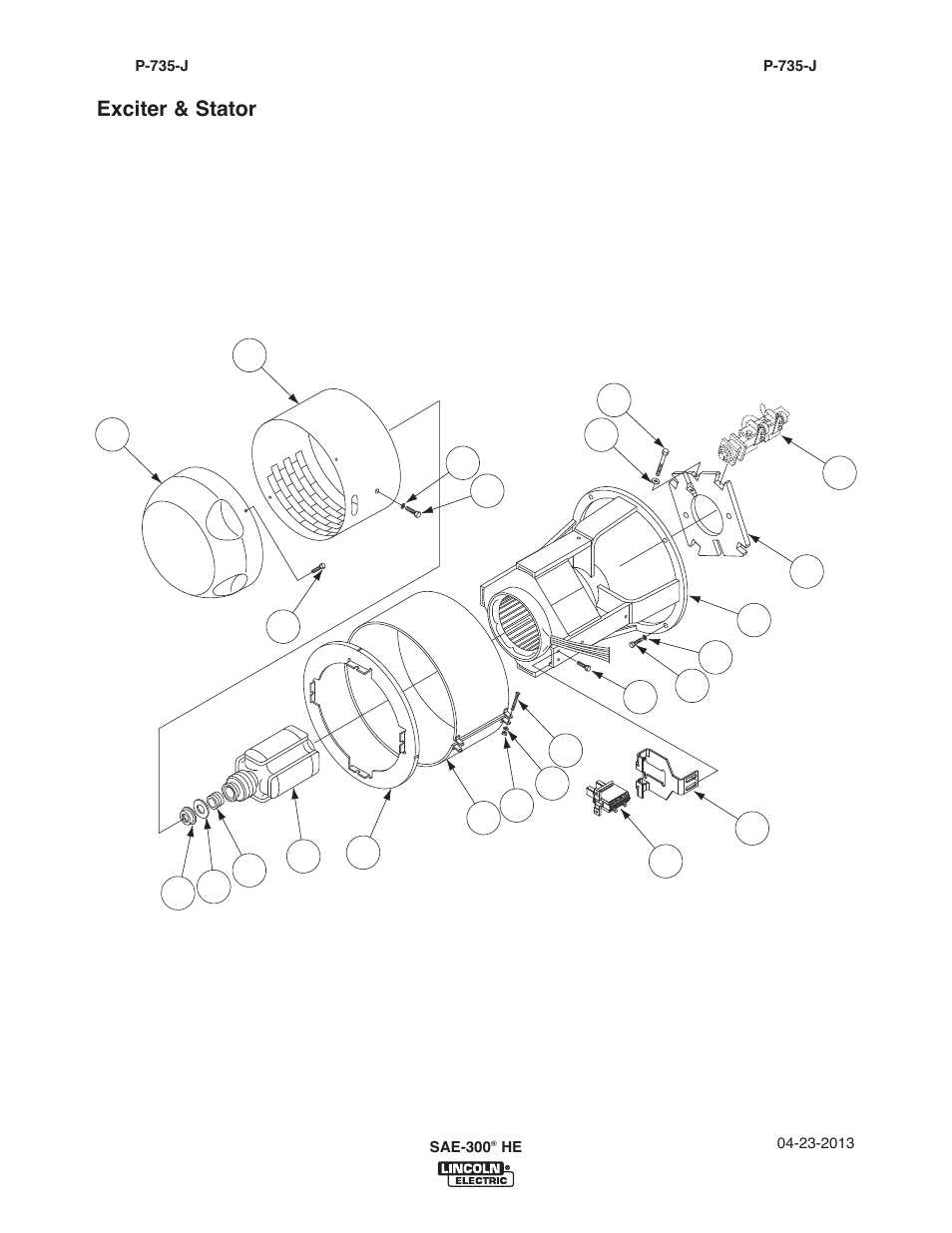 Exciter & stator | Lincoln Electric IM10154 SAE-300 HE User Manual | Page 56 / 64