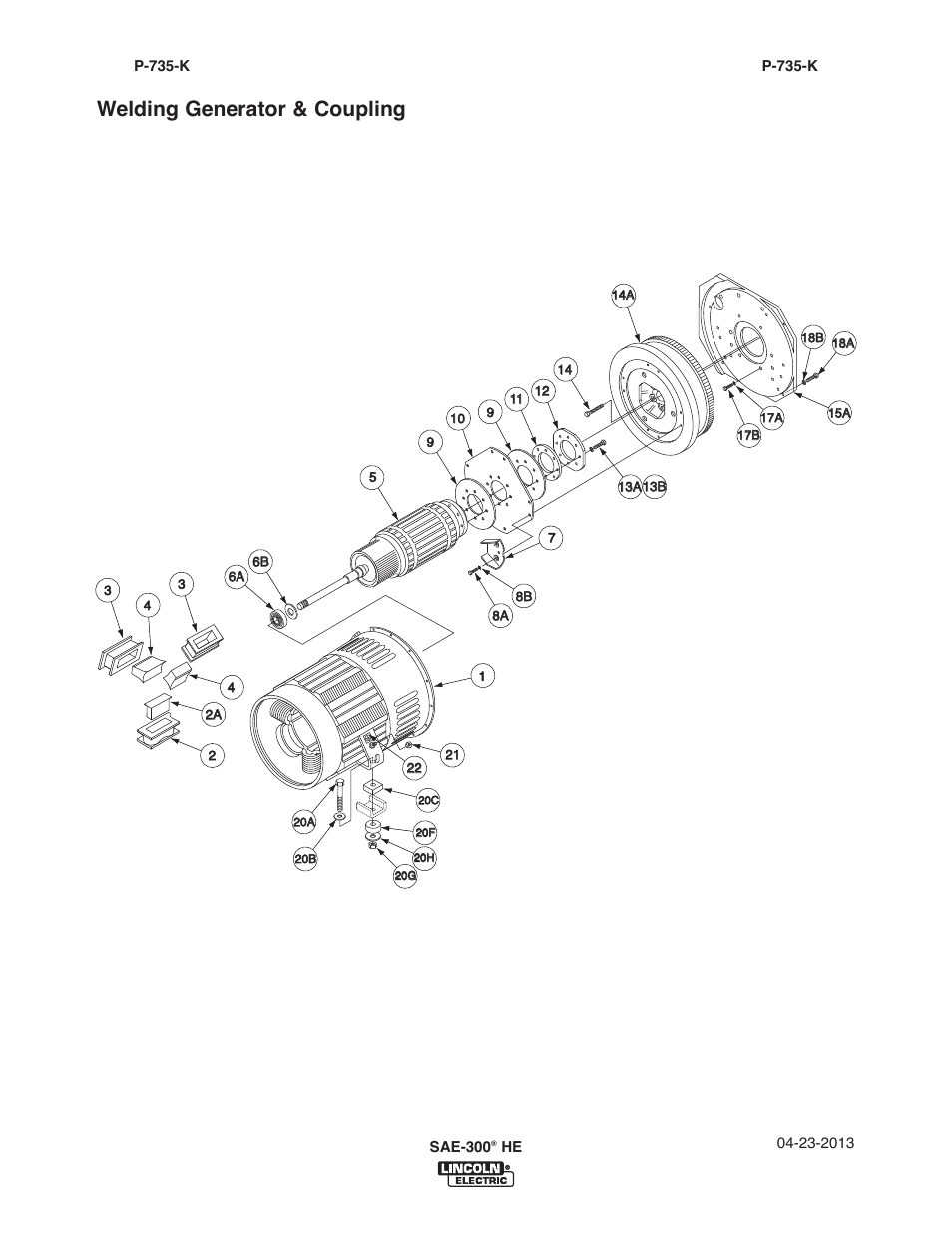 Welding generator & coupling | Lincoln Electric IM10154 SAE-300 HE User Manual | Page 58 / 64