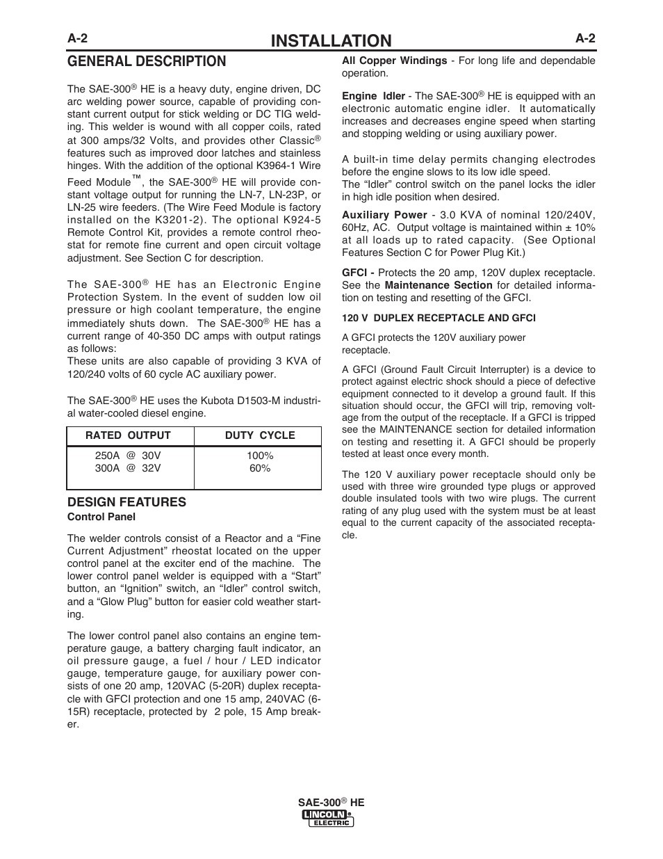 Installation, General description | Lincoln Electric IM10154 SAE-300 HE User Manual | Page 9 / 64