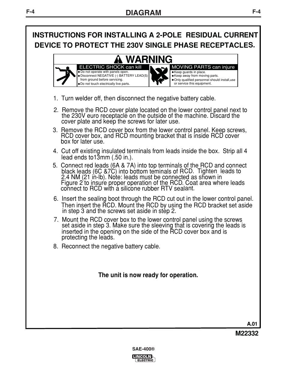 Warning, Diagram | Lincoln Electric IM10027 SAE400 User Manual | Page 32 / 38