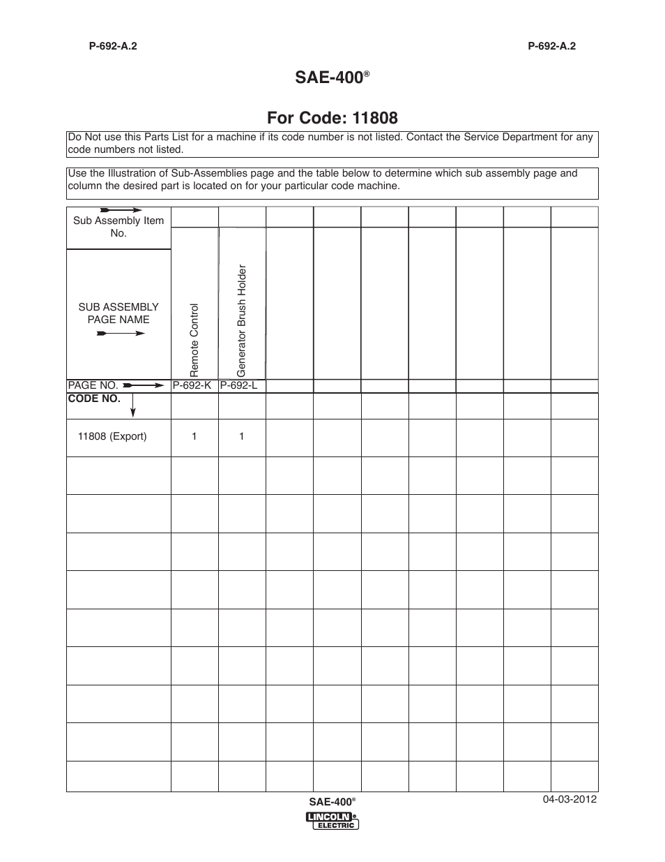 Sae-400 | Lincoln Electric IM10122 SAE400 User Manual | Page 31 / 60