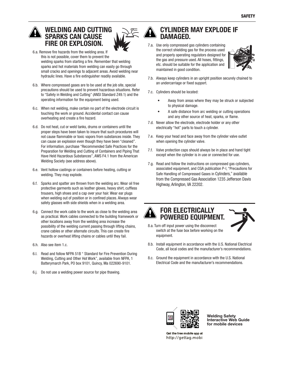 Cylinder may explode if damaged, For electrically powered equipment | Lincoln Electric IM10122 SAE400 User Manual | Page 5 / 60