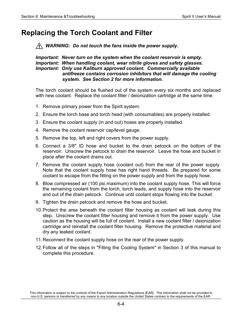 Replacing the torch coolant and filter | Lincoln Electric 718113 Spirit II 150 User Manual | Page 110 / 156