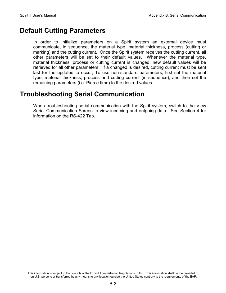 Default cutting parameters, Troubleshooting serial communication | Lincoln Electric 718113 Spirit II 150 User Manual | Page 151 / 156