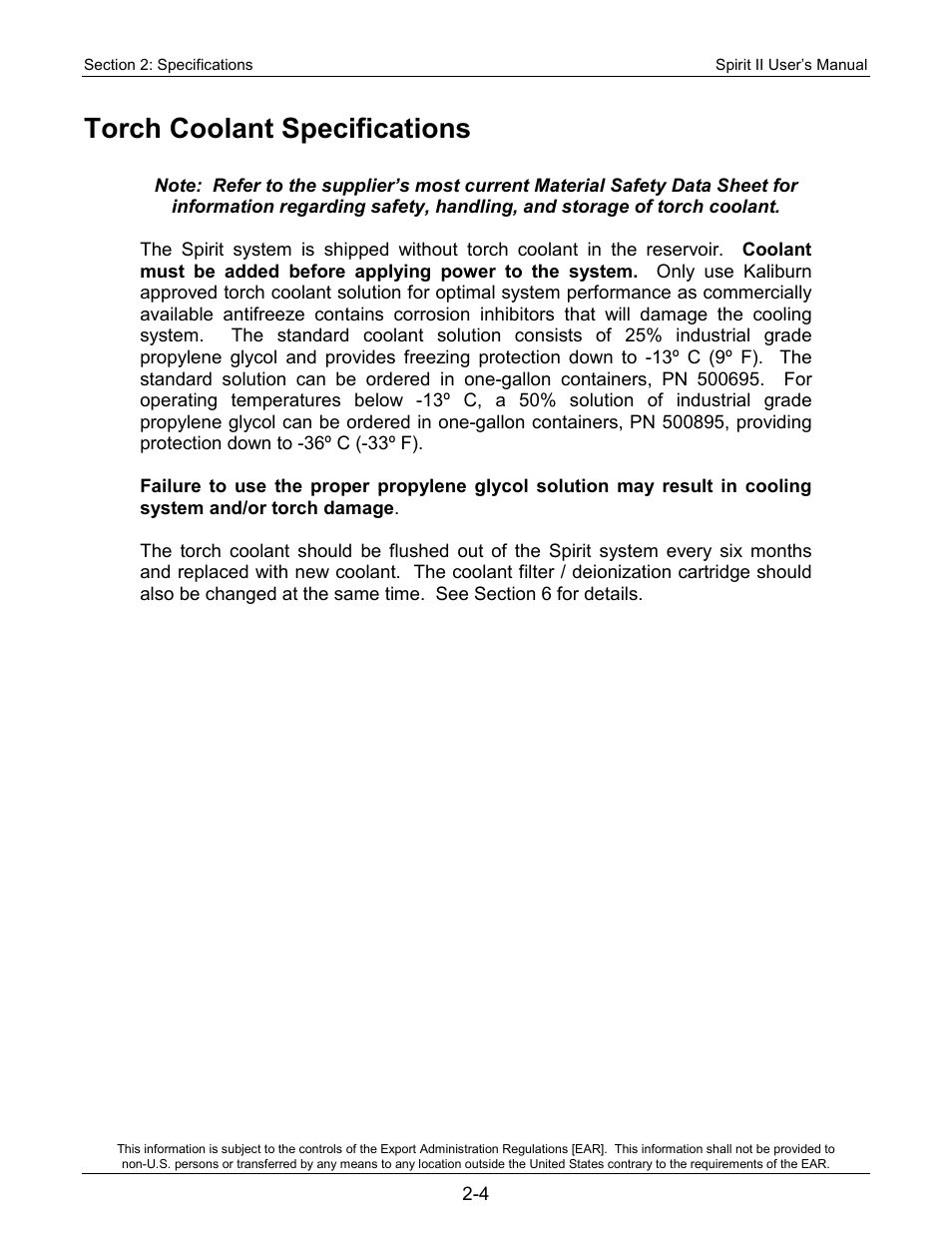 Torch coolant specifications | Lincoln Electric 718113 Spirit II 150 User Manual | Page 16 / 156