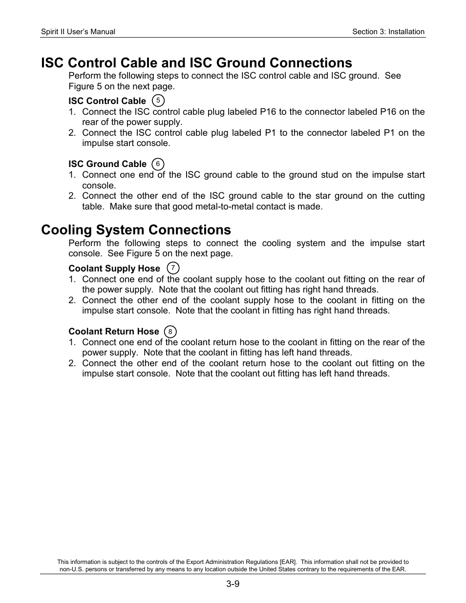 Isc control cable and isc ground connections, Cooling system connections | Lincoln Electric 718113 Spirit II 150 User Manual | Page 33 / 156