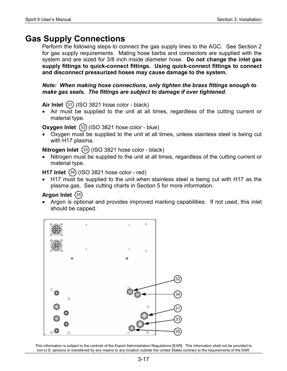 Gas supply connections | Lincoln Electric 718113 Spirit II 150 User Manual | Page 41 / 156