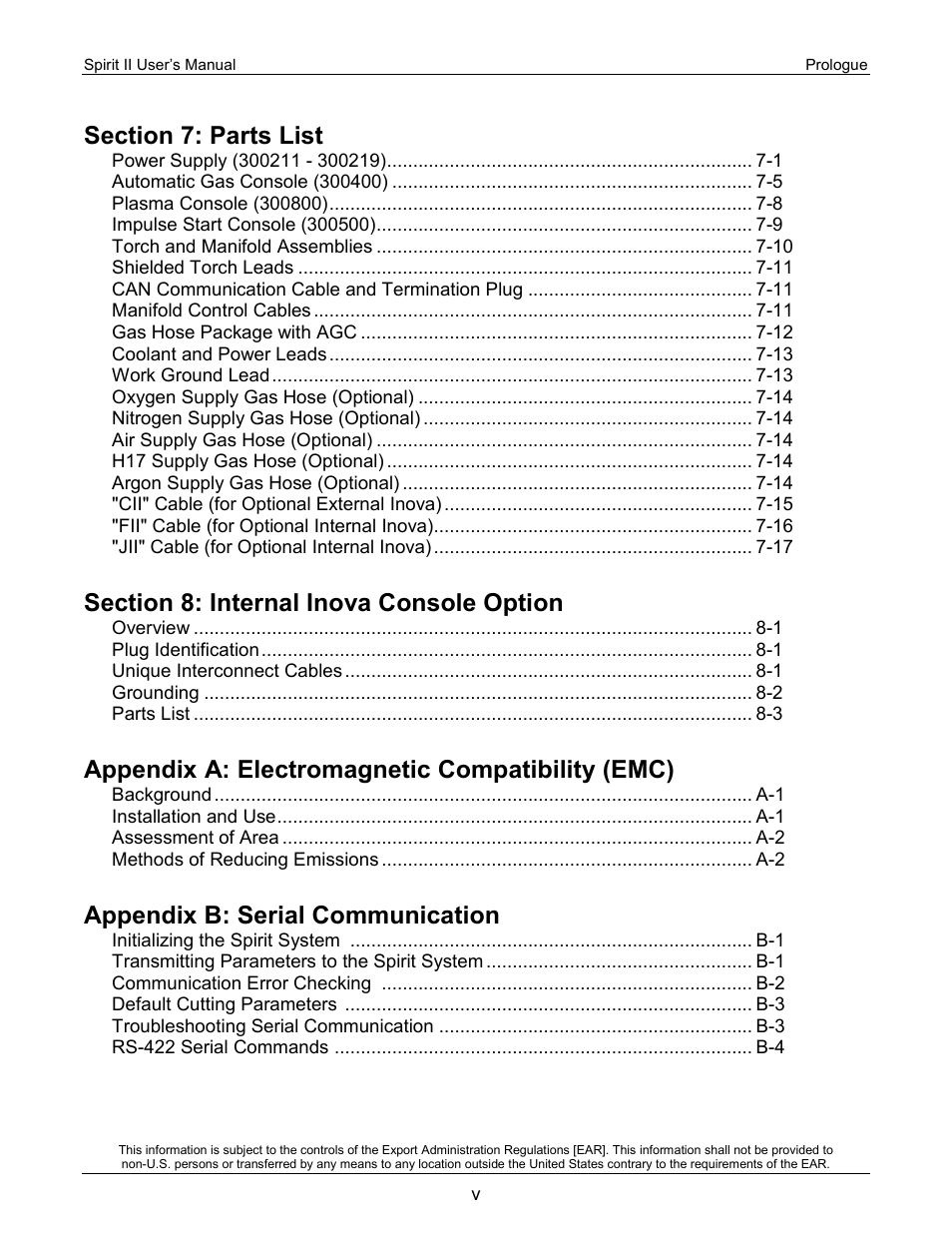Appendix a: electromagnetic compatibility (emc), Appendix b: serial communication | Lincoln Electric 718113 Spirit II 150 User Manual | Page 5 / 156