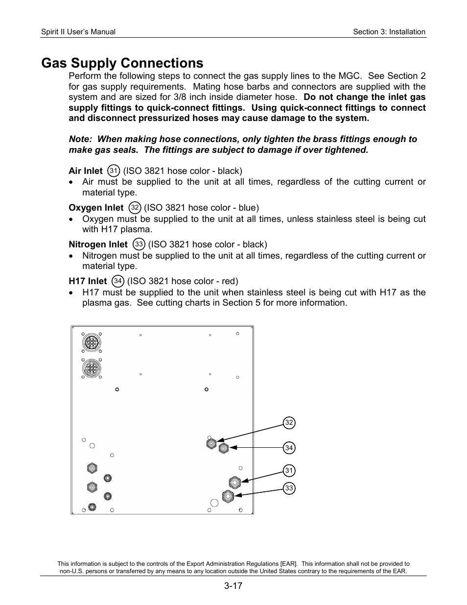 Gas supply connections | Lincoln Electric 718114 Spirit II 150 User Manual | Page 39 / 126