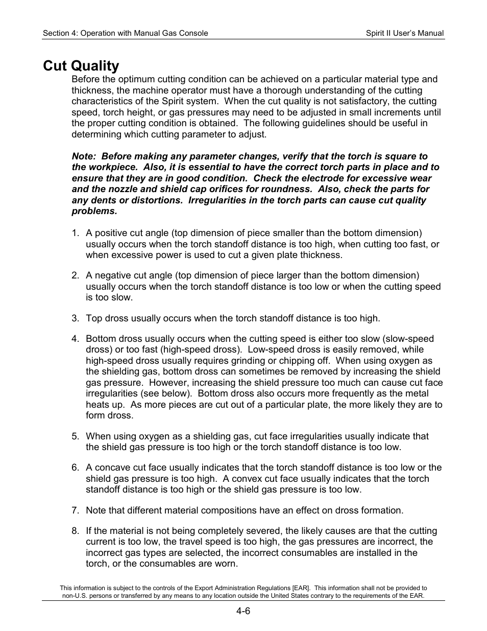 Cut quality | Lincoln Electric 718114 Spirit II 150 User Manual | Page 48 / 126