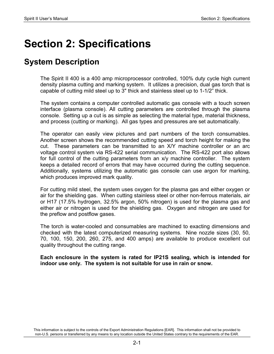 Section 2: specifications, System description | Lincoln Electric 718117 Spirit II 400 User Manual | Page 13 / 174