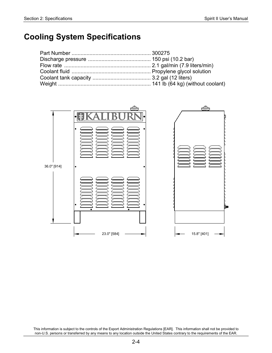 Cooling system specifications | Lincoln Electric 718117 Spirit II 400 User Manual | Page 16 / 174