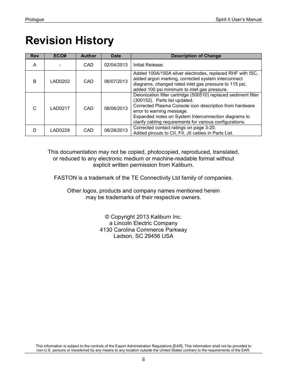 Revision history | Lincoln Electric 718117 Spirit II 400 User Manual | Page 2 / 174