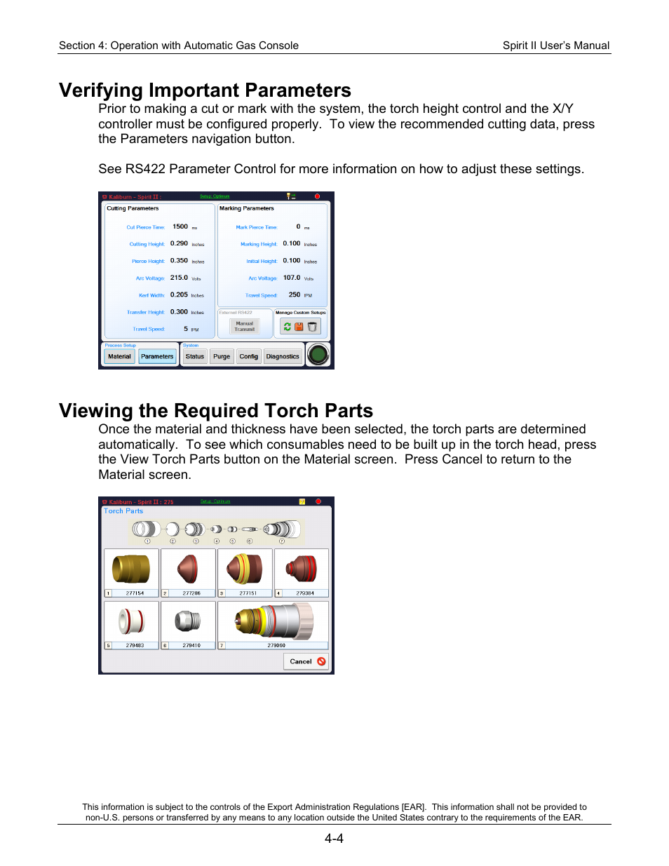 Verifying important parameters, Viewing the required torch parts | Lincoln Electric 718117 Spirit II 400 User Manual | Page 50 / 174