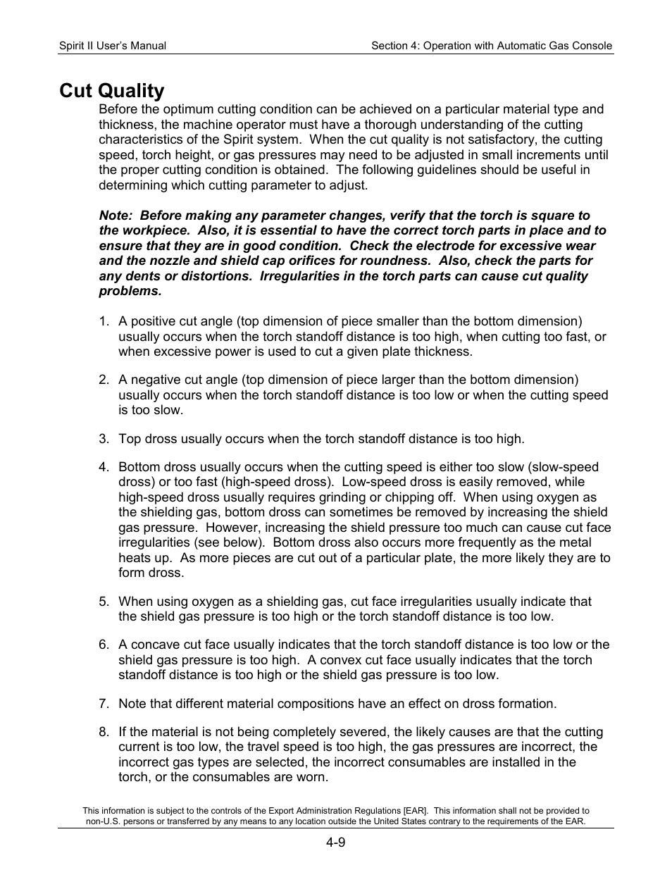 Cut quality | Lincoln Electric 718117 Spirit II 400 User Manual | Page 55 / 174