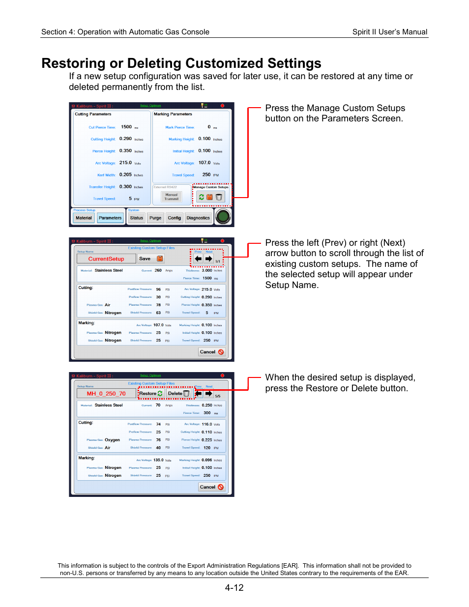 Restoring or deleting customized settings | Lincoln Electric 718117 Spirit II 400 User Manual | Page 58 / 174