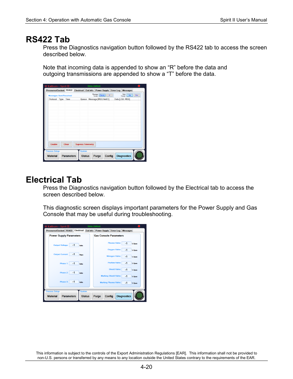 Rs422 tab, Electrical tab | Lincoln Electric 718117 Spirit II 400 User Manual | Page 66 / 174