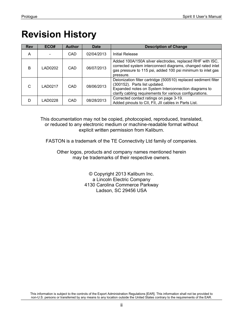 Revision history | Lincoln Electric 718118 Spirit II 400 User Manual | Page 2 / 146