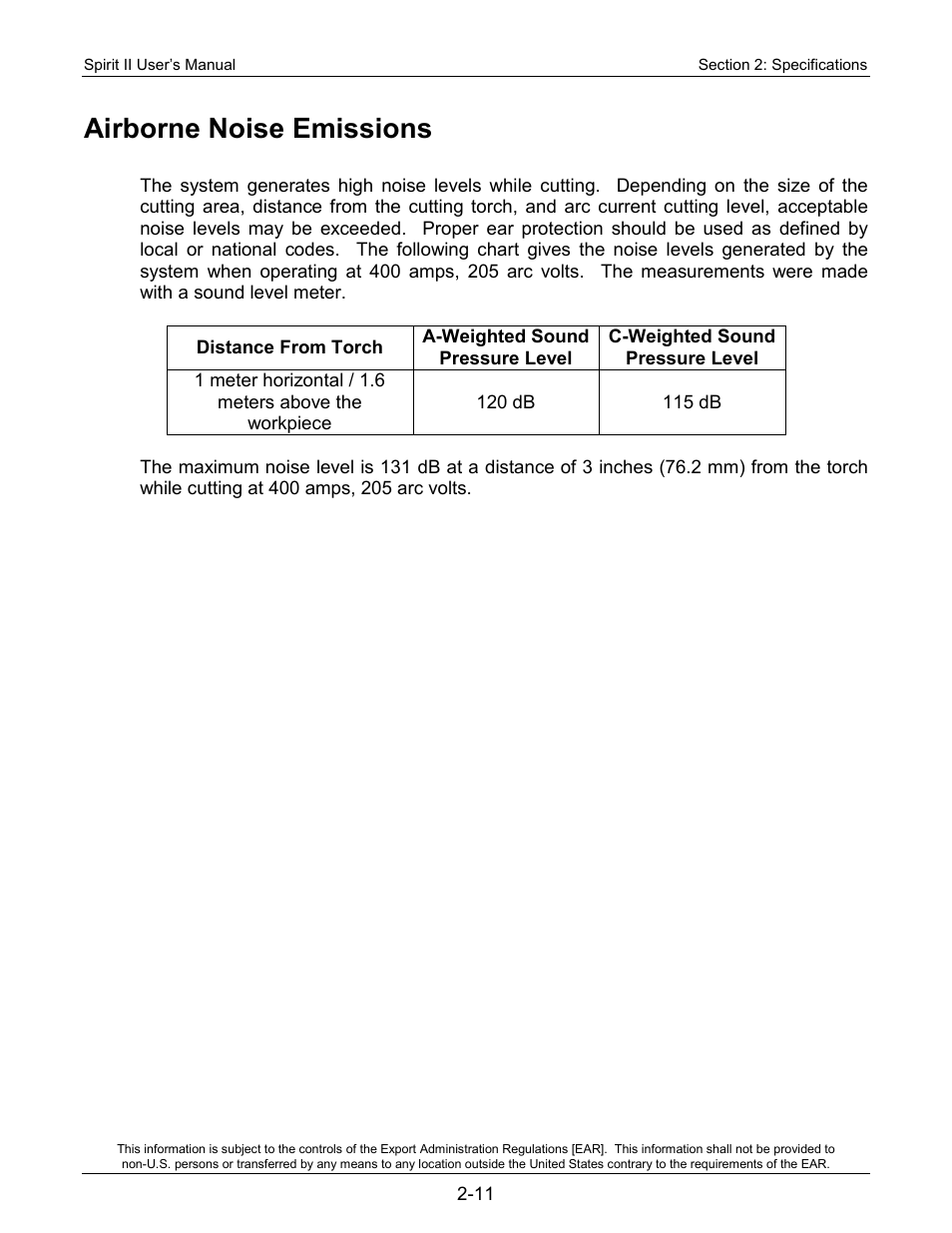 Airborne noise emissions | Lincoln Electric 718118 Spirit II 400 User Manual | Page 23 / 146