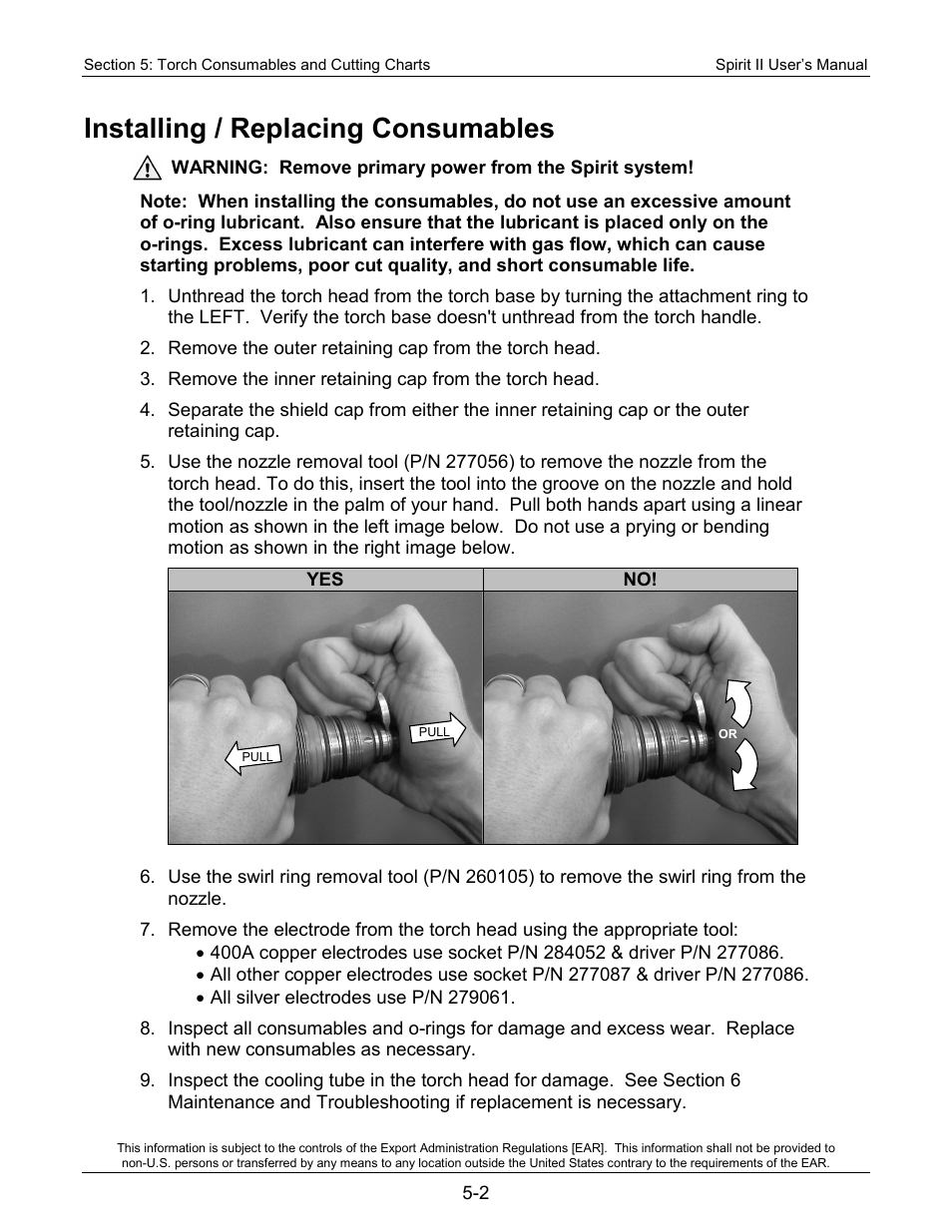 Installing / replacing consumables | Lincoln Electric 718118 Spirit II 400 User Manual | Page 54 / 146