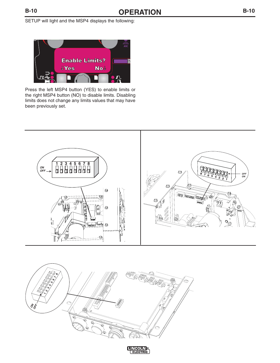 Operation, B-10, Dip switches | Lincoln Electric IM10114 TANDEM CRUISER User Manual | Page 46 / 64